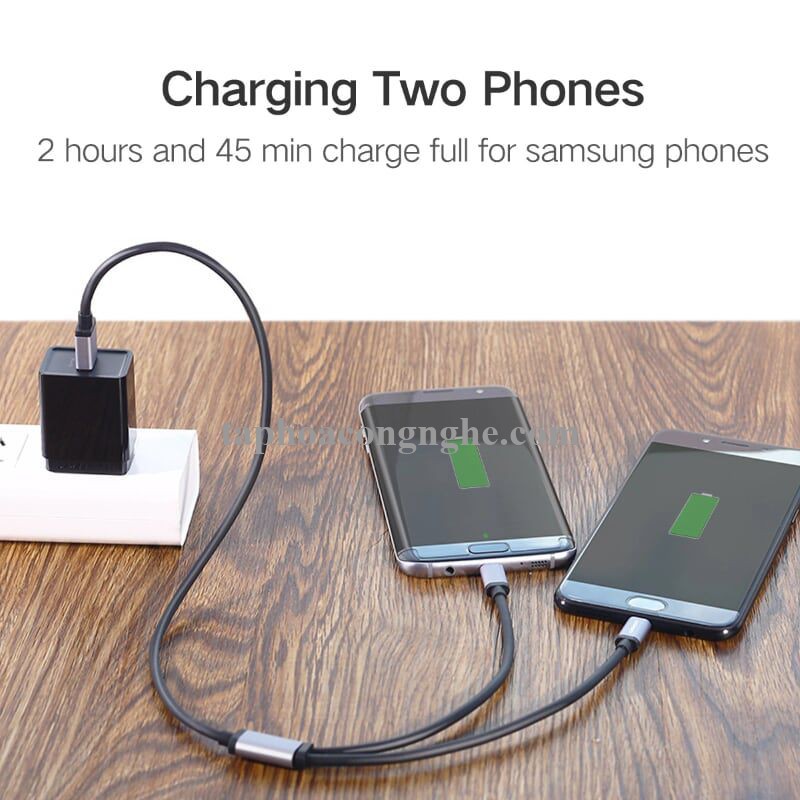 Ugreen 40347 0.5M màu Đen Cáp sạc truyền dữ liệu USB 2.0 sang 2 đầu MICRO USB cao cấp US196 30040347